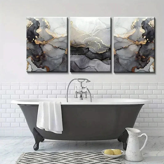 3pcs s Black and Golden, Fluid Lines Metal Print Ready to Hang Art