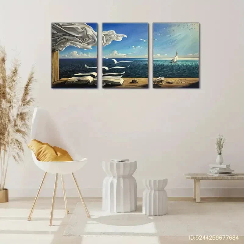 3pcs Seaside Beach Landscape Decorative Art Poster Metal Print Ready to Hang Art