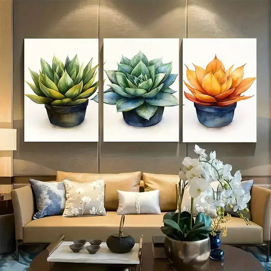 3pcs Agave Species Watercolor Illustration Metal Print Ready to Hang Art