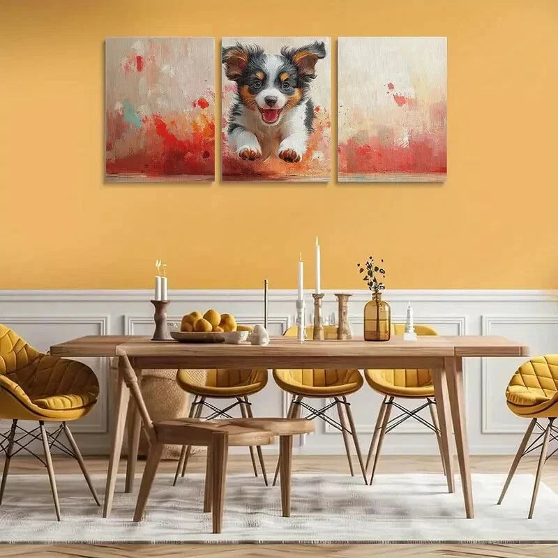3pcs Vibrant Abstract Playful Dog Metal Print Ready to Hang Art