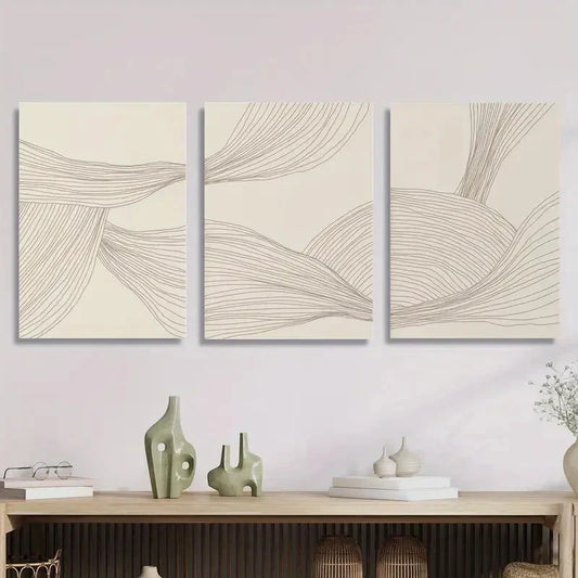 3pcs Abstract line art, minimalist Metal Print Ready to Hang Art