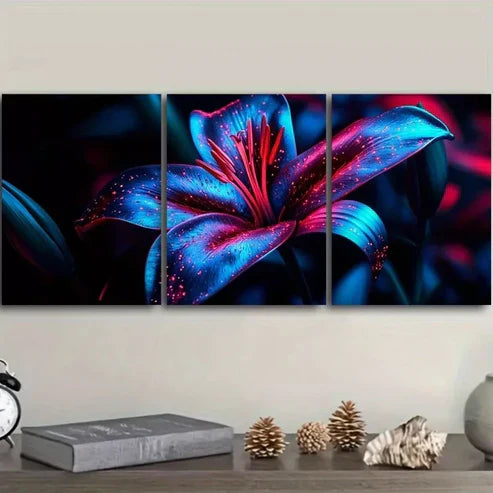 3pcs 3pcs Lily Flowers Nature Dark Background Wall Art Set Canvas Framed 60x90cm - High Quality Print 100% Australian Made Wall Canvas Ready to Hang