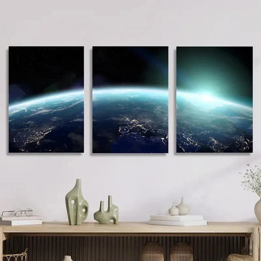 3pcs The Blue Earth And Its Atmosphere Metal Print Ready to Hang Art