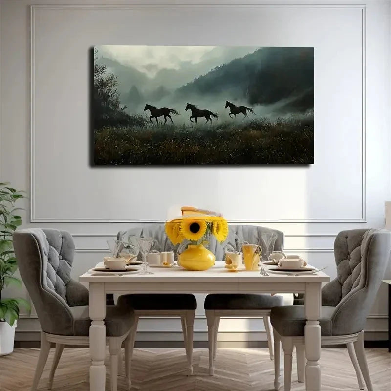 Majestic Horses Running Wall Art canvas office home room framed 80x45cm