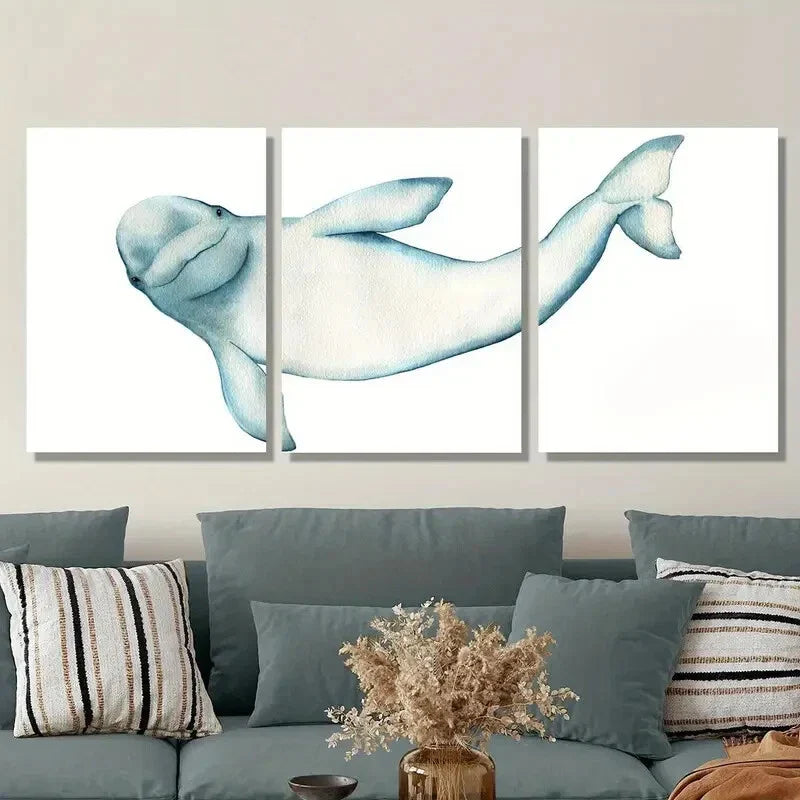 3pcs Marine Life Illustration Metal Print Ready to Hang Art