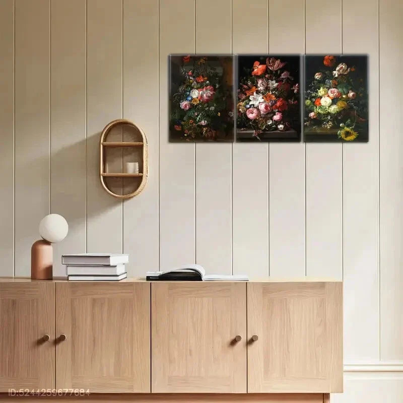 3pcs Neutral Art Prints Jewel Tone Moody Floral Metal Print Ready to Hang Art