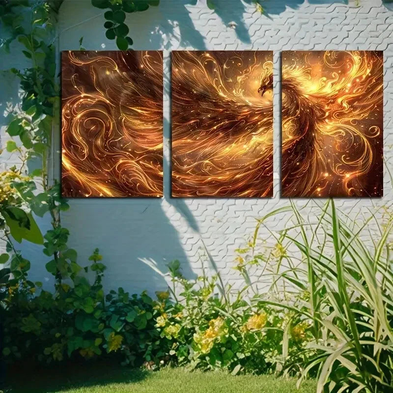 3pcs Elegant Phoenix Metal Print Ready to Hang Art