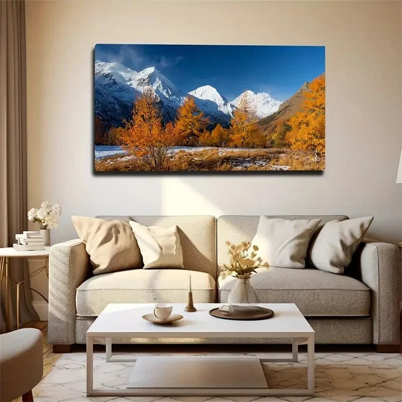 Snow Mountains And Woods Wall Art Canvas Office Home Room Framed 80x45cm