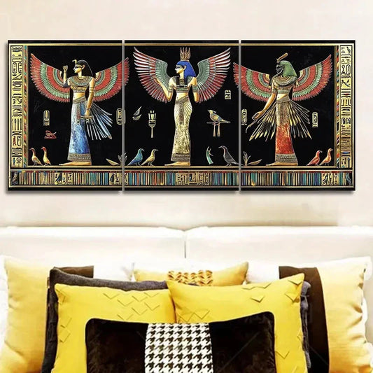3pcs Black ancient Egyptian frescoes Wall Art Set Canvas Framed 40x60cm - High Quality Print 100% Australian Made Wall Canvas Ready to Hang