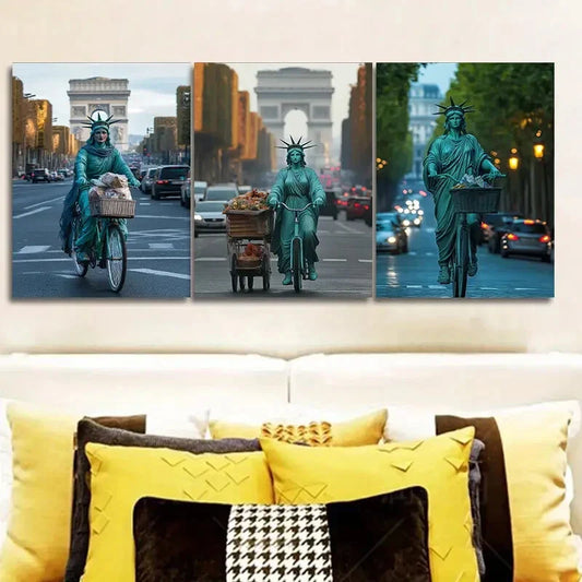 3pcs Goddess cycling In The Streets Wall Art Set Canvas Framed 40x60cm - High Quality Print 100% Australian Made Wall Canvas Ready to Hang