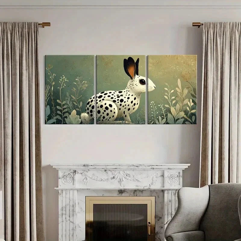 3pcs Artistic Rabbit Illustration Spotted Design Metal Print Ready to Hang Art