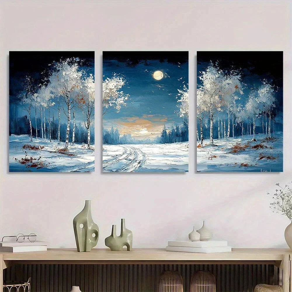 3pcs Winter Wonderland Trees & Snowy Forest Metal Print Ready to Hang Art