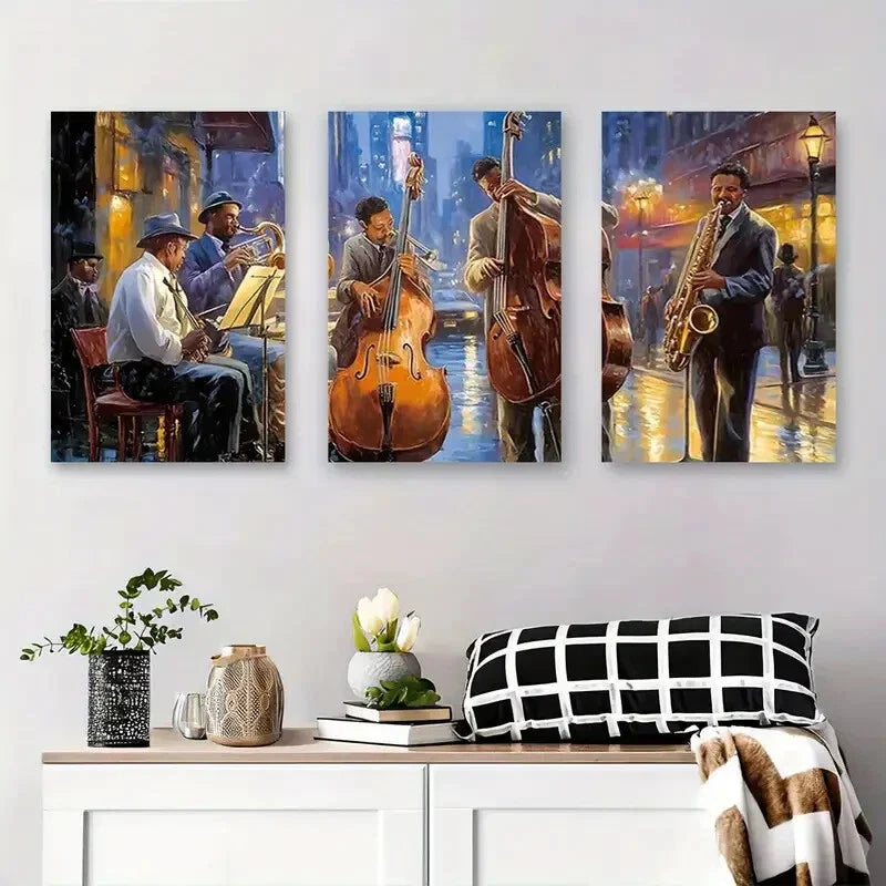 3pcs Vibrant Abstract Musical Band Modern Metal Print Ready to Hang Art
