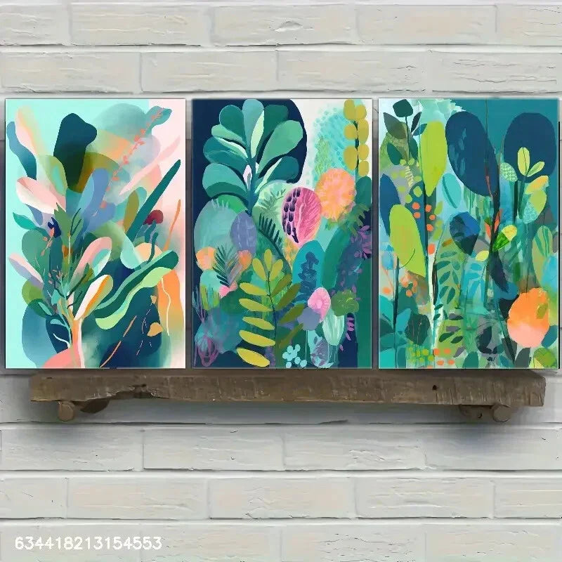 3pcs Tropical Leaf Vibrant Green Foliage Metal Print Ready to Hang Art