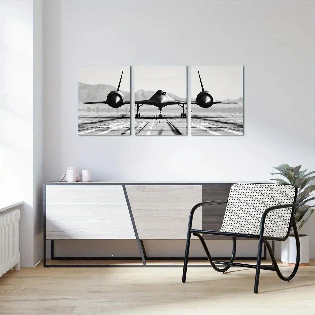 3pcs Black and White Airplane Military Aircraft Metal Print Ready to Hang Art
