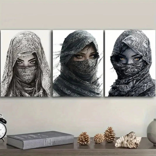 3pcs The mysterious cloaked woman of Egypt Wall Art Set Canvas Framed 40x60cm - High Quality Print 100% Australian Made Wall Canvas Ready to Hang