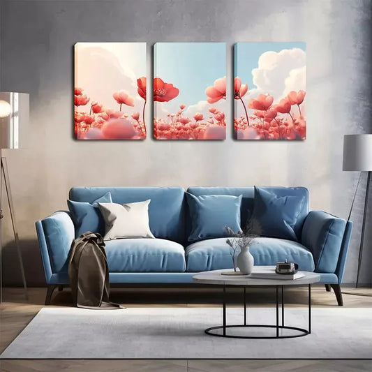 3pcs Beautiful And Romantic Poppies, Wall Art Set Canvas Framed 40x60cm - High Quality Print 100% Australian Made Wall Canvas Ready to Hang