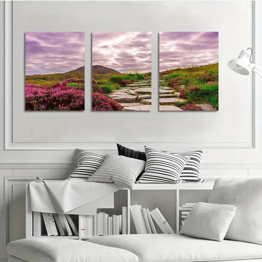 3pcs Rock Trail Rose Flower Stones Metal Print Ready to Hang Art
