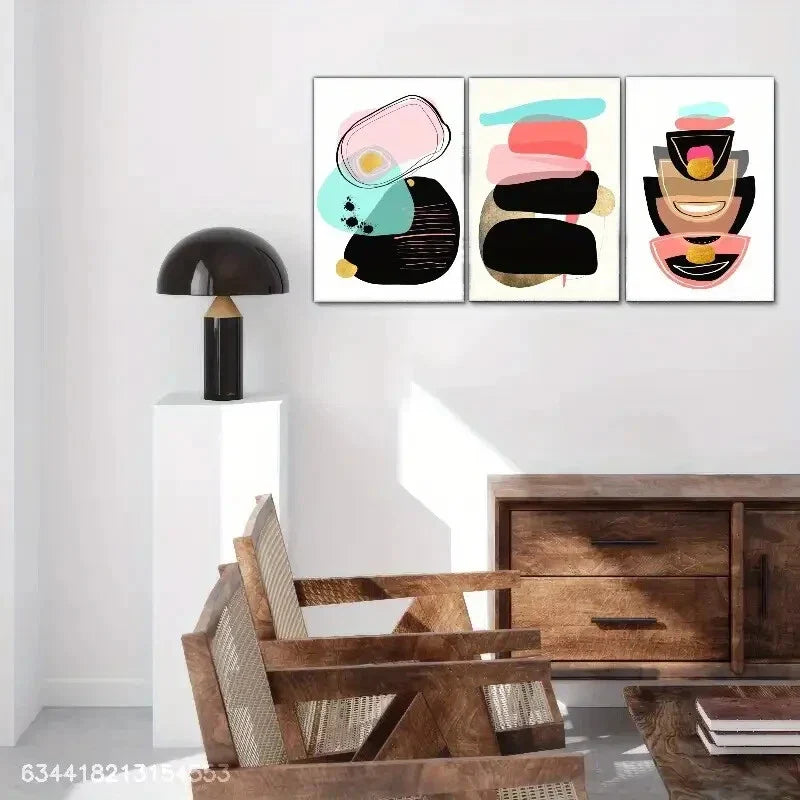 3pcs Abstract Art Deco Poster Minimalist Metal Print Ready to Hang Art