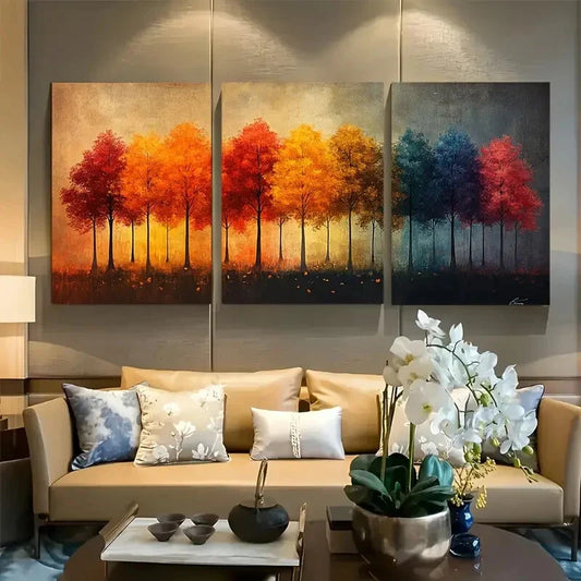 3pcs Vibrant Colorful Trees In Autumn Metal Print Ready to Hang Art