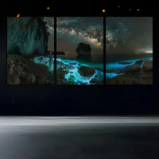 3pcs Sea Blue Water Black Stones Metal Print Ready to Hang Art