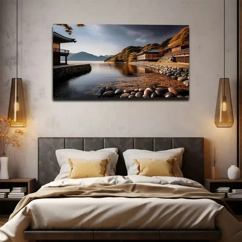 Courtyard Landscape Wall Art Canvas Office Home Room Framed 80x45cm