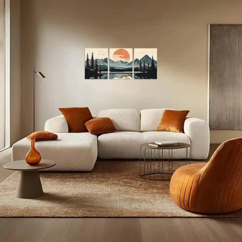 3pcs Bohemian Sunset Lake & Pine Trees Metal Print Ready to Hang Art