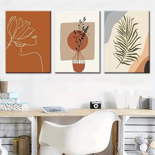 3pcs Modern bohemian stylish plant leaf line Wall Art Set Canvas Framed 40x60cm - High Quality Print 100% Australian Made Wall Canvas Ready to Hang