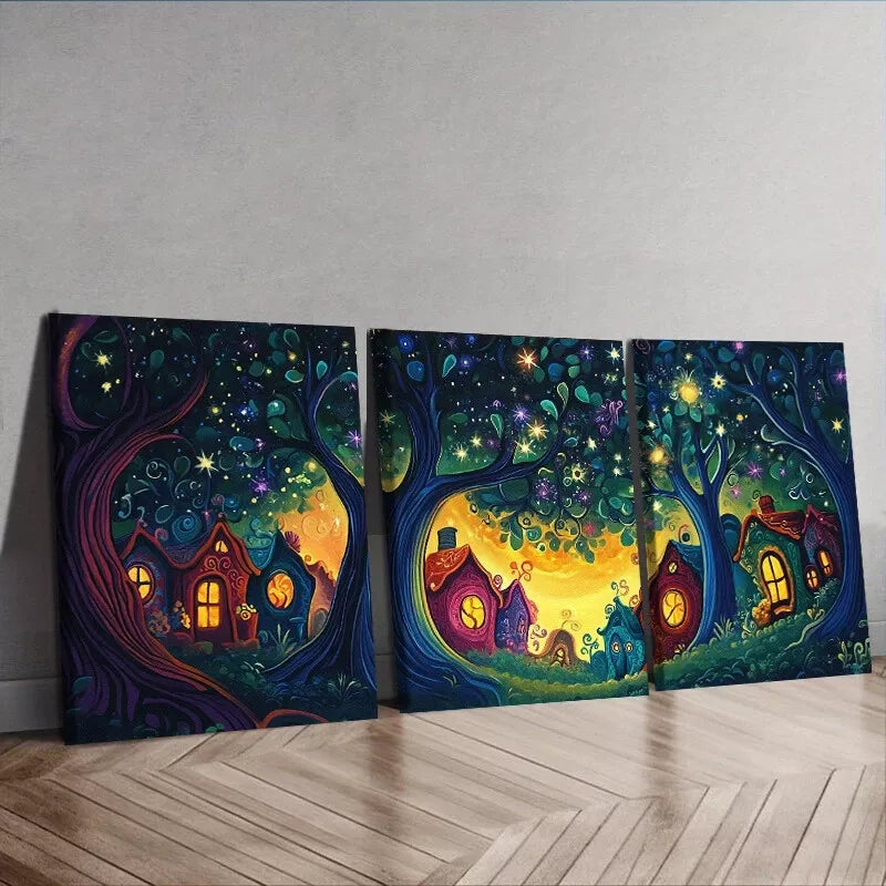 3pcs Art Deco Modern Forest Scene Wall Art Set Canvas Framed 40x60cm - High Quality Print 100% Australian Made Wall Canvas Ready to Hang