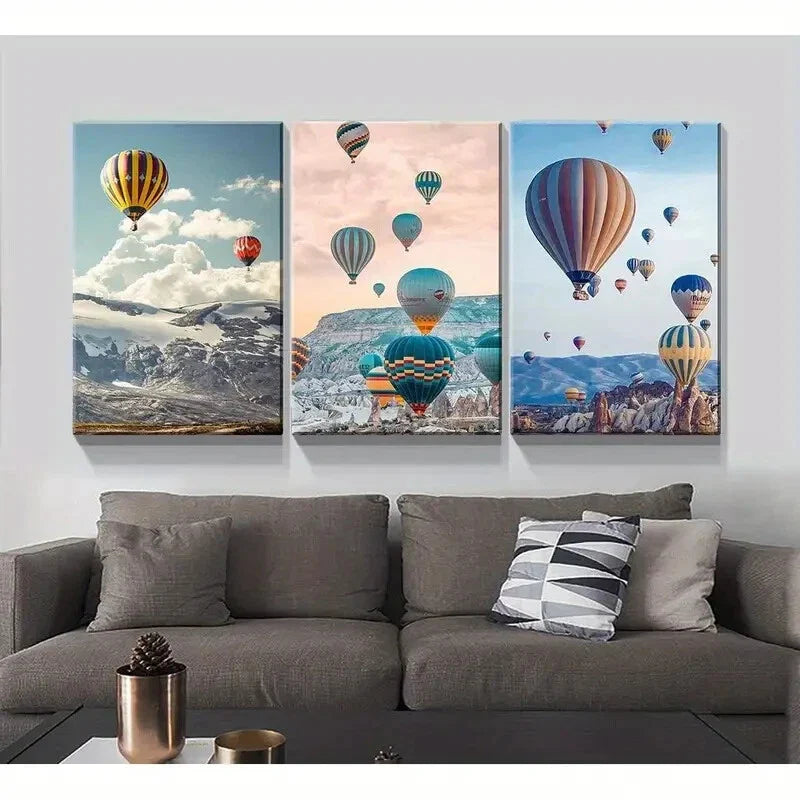 3pcs Vibrant Sky & Mountain Landscape Metal Print Ready to Hang Art
