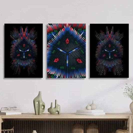 3pcs Abstract Dark Three-dimensional Colorful Metal Print Ready to Hang Art