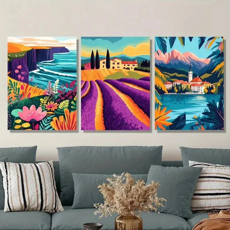 3pcs Countryside farmhouse art, ocean, Metal Print Ready to Hang Art