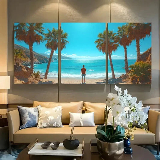 3pcs Skateboard On Sandy Beach Metal Print Ready to Hang Art