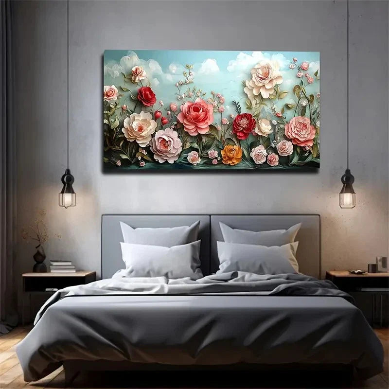 Flowers Blooming In Competition Wall Art Canvas Office Home Room Framed 80x45cm
