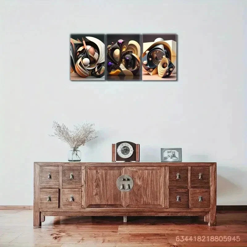 3pcs Landscape Modern Abstract by Atchi, Metal Print Ready to Hang Art