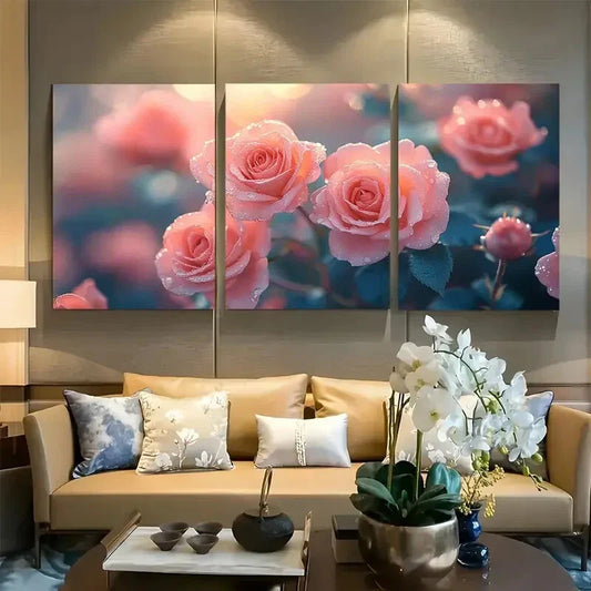 3pcs Moody Pink Roses Metal Print Ready to Hang Art