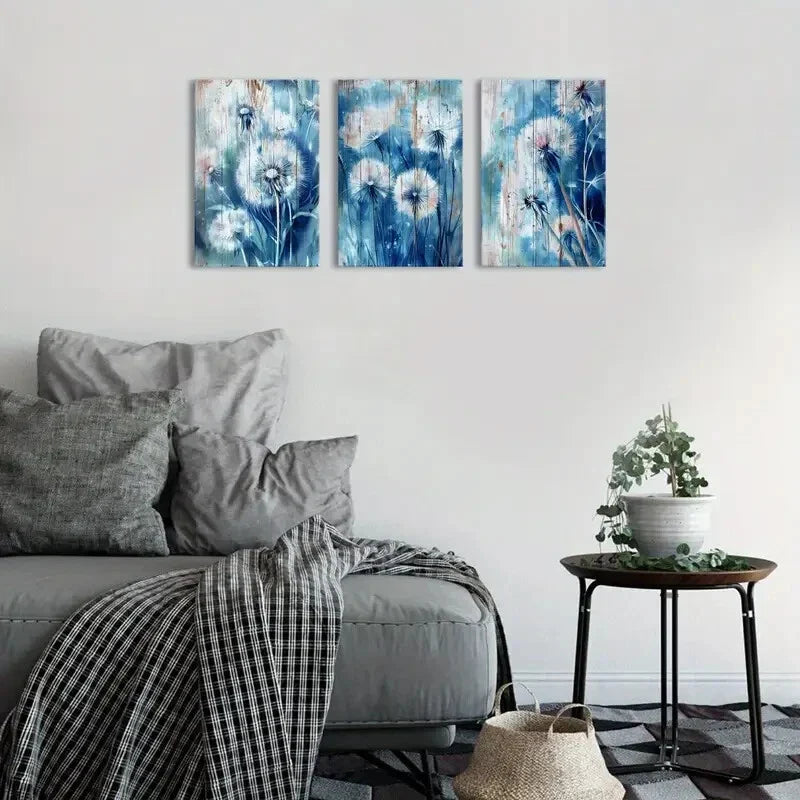 3pcs White Dandelion Picture Metal Print Ready to Hang Art