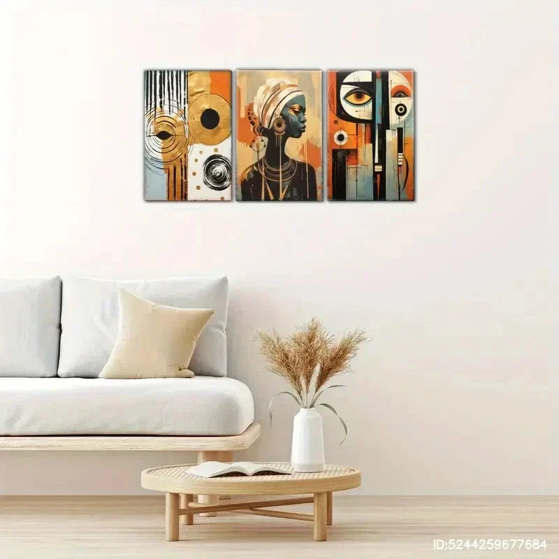 3pcs African Ethnic Mural Abstract Art Style Metal Print Ready to Hang Art