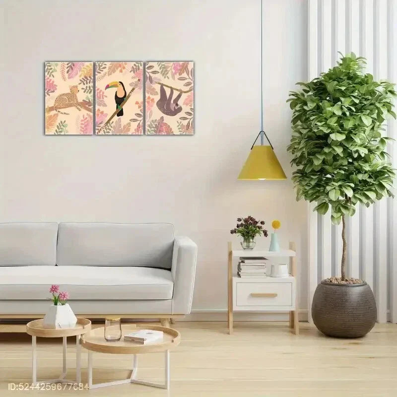 3pcs Leopard Toucan Sloth Animal Safari Art Metal Print Ready to Hang Art