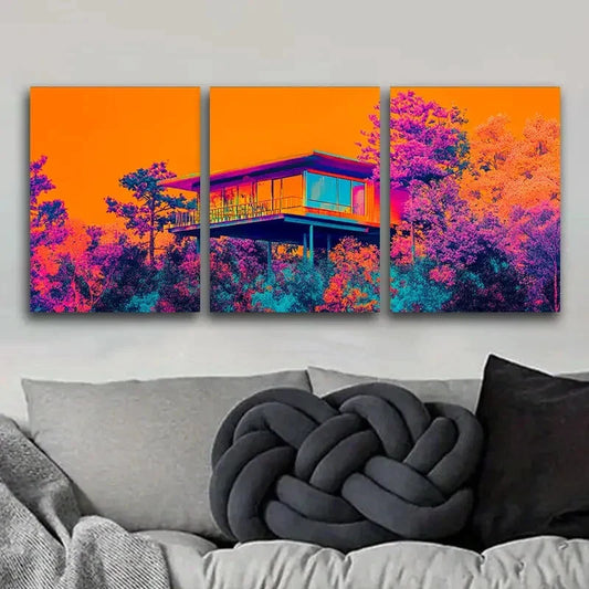 3pcs Surrounded by Trees, Art Deco Metal Print Ready to Hang Art