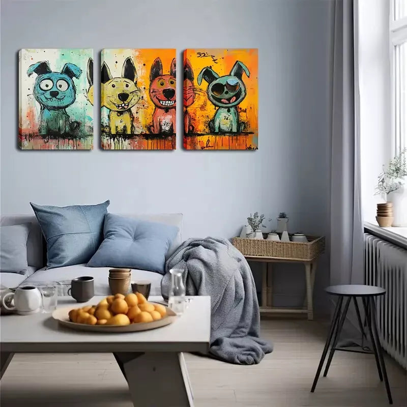 3pcsFour Very Funny Dogs Wall Art Set Canvas Framed 40x60cm - High Quality Print 100% Australian Made Wall Canvas Ready to Hang