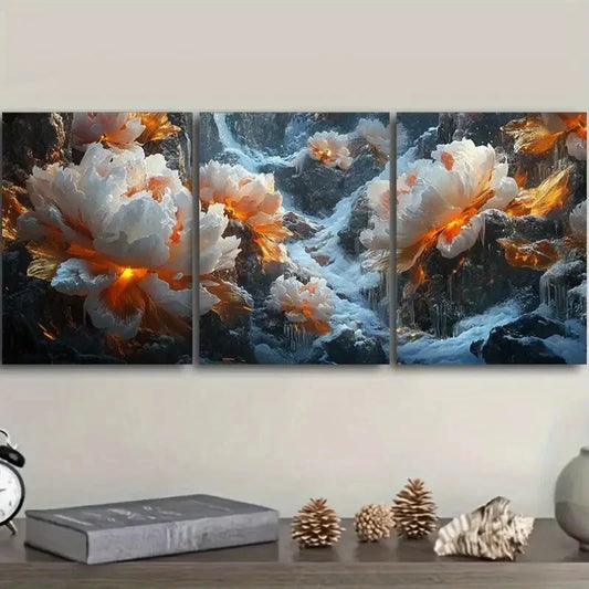 3pcs Giant Peony, Luxurious, Wall Art Set Canvas Framed 40x60cm - High Quality Print 100% Australian Made Wall Canvas Ready to Hang