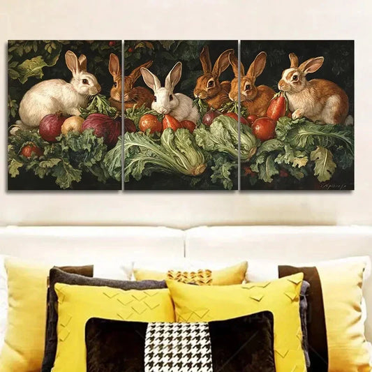3pcs Classic Modern Rabbit Farm Wall Art Set Canvas Framed 40x60cm - High Quality Print 100% Australian Made Wall Canvas Ready to Hang