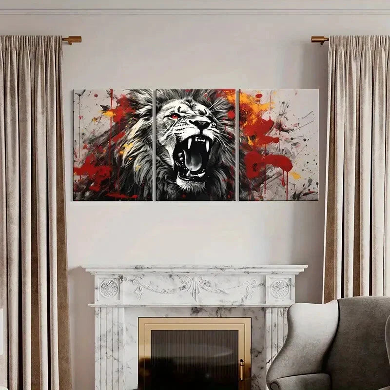 3pcs Roaring Lion Metal Print Ready to Hang Art