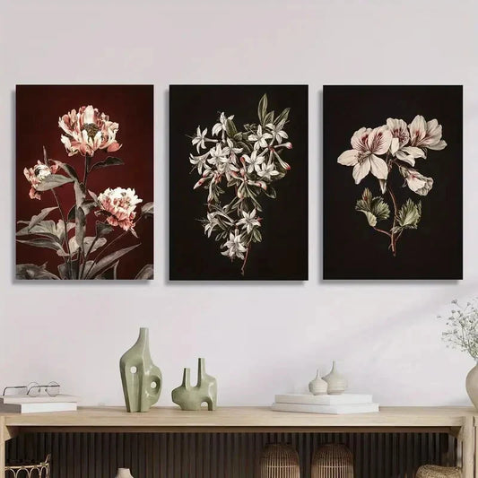 3pcs , Botanical Flower Artwork, Portrait Metal Print Ready to Hang Art