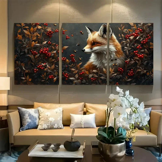 3pcs Deer in Golden Wildflower Field Metal Print Ready to Hang Art