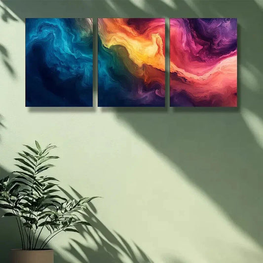 3pcs Rainbow Mountain Colorful Abstract Metal Print Ready to Hang Art