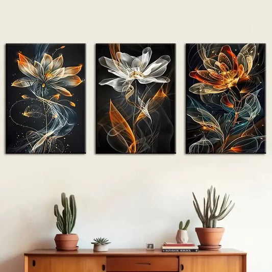 3pcs Colorful abstract floral Vibrant Wall Art Set Canvas Framed 40x60cm - High Quality Print 100% Australian Made Wall Canvas Ready to Hang