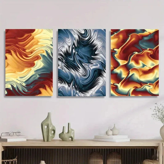 3pcs Liquid Marbling Paint Texture Metal Print Ready to Hang Art