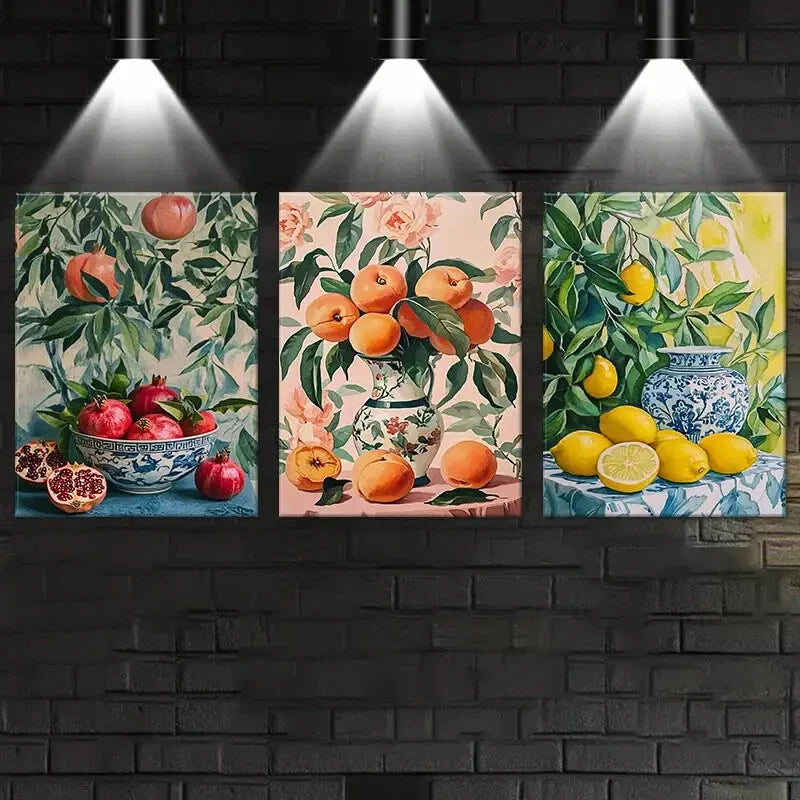 3pcs Fresh Fruits Oil Painting Metal Print Ready to Hang Art